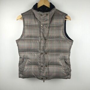 Tommy Hilfiger Women's Down Filled Grey Plaid Puffer Vest Snap Zip Front Small